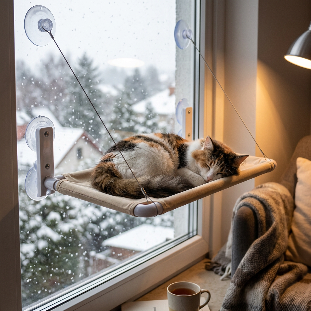 Cat Window Perch — Suction Cup Seat No Drill No Damage
