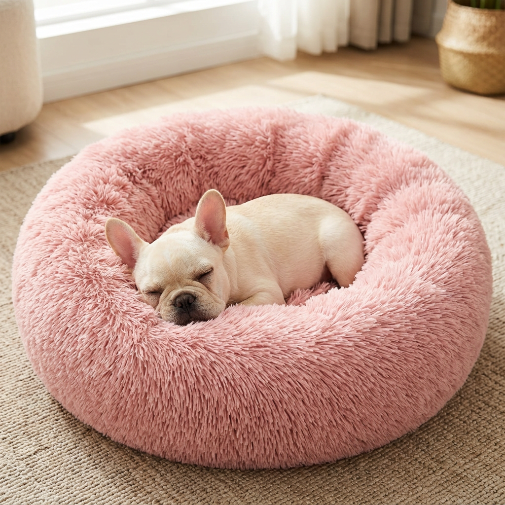 Calming Donut Pet Bed — Anti-Anxiety Plush Faux Fur Bed
