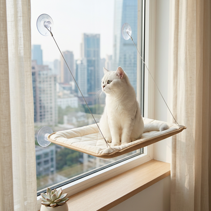 Cat Window Perch — Suction Cup Seat No Drill No Damage