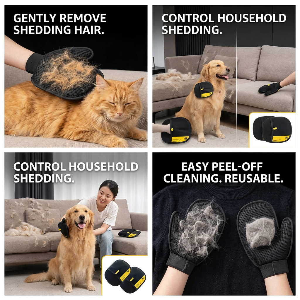 Pet Deshedding Glove — Dog and Cat Grooming Hair Remover