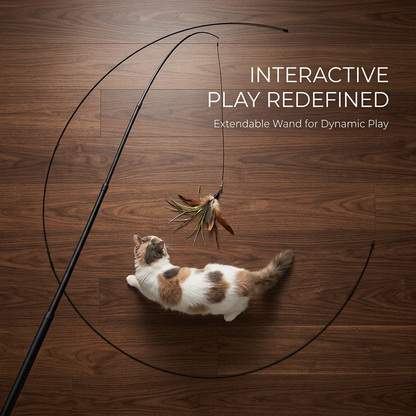 Cat Feather Wand Toy — 3 Interchangeable Heads Interactive Play