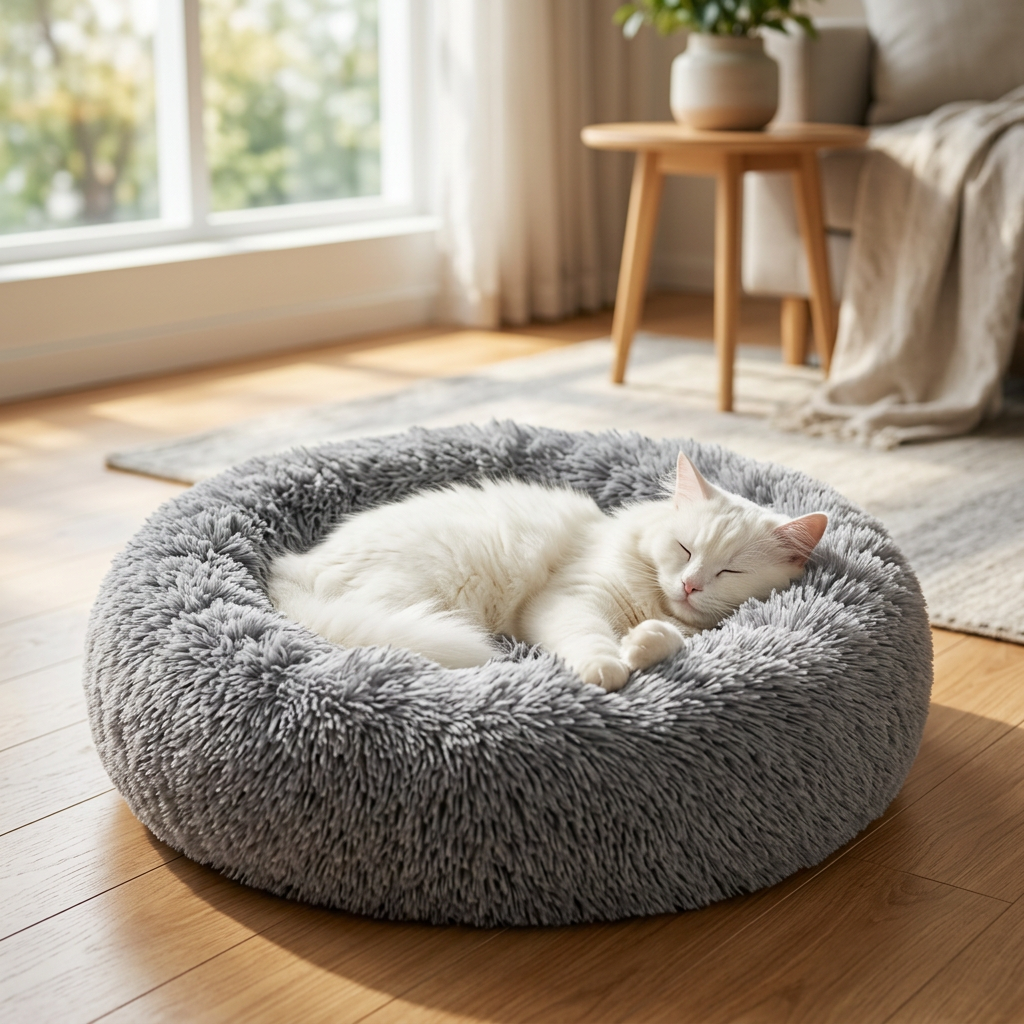 Calming Donut Pet Bed — Anti-Anxiety Plush Faux Fur Bed
