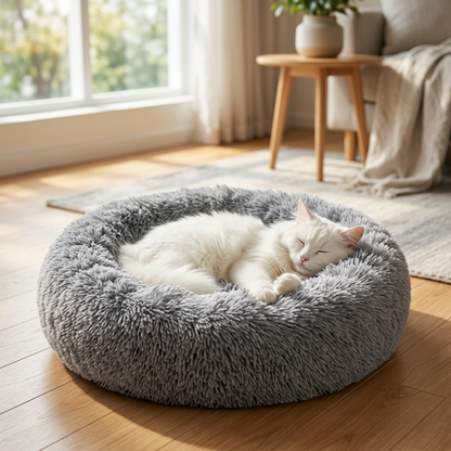 Calming Donut Pet Bed — Anti-Anxiety Plush Faux Fur Bed