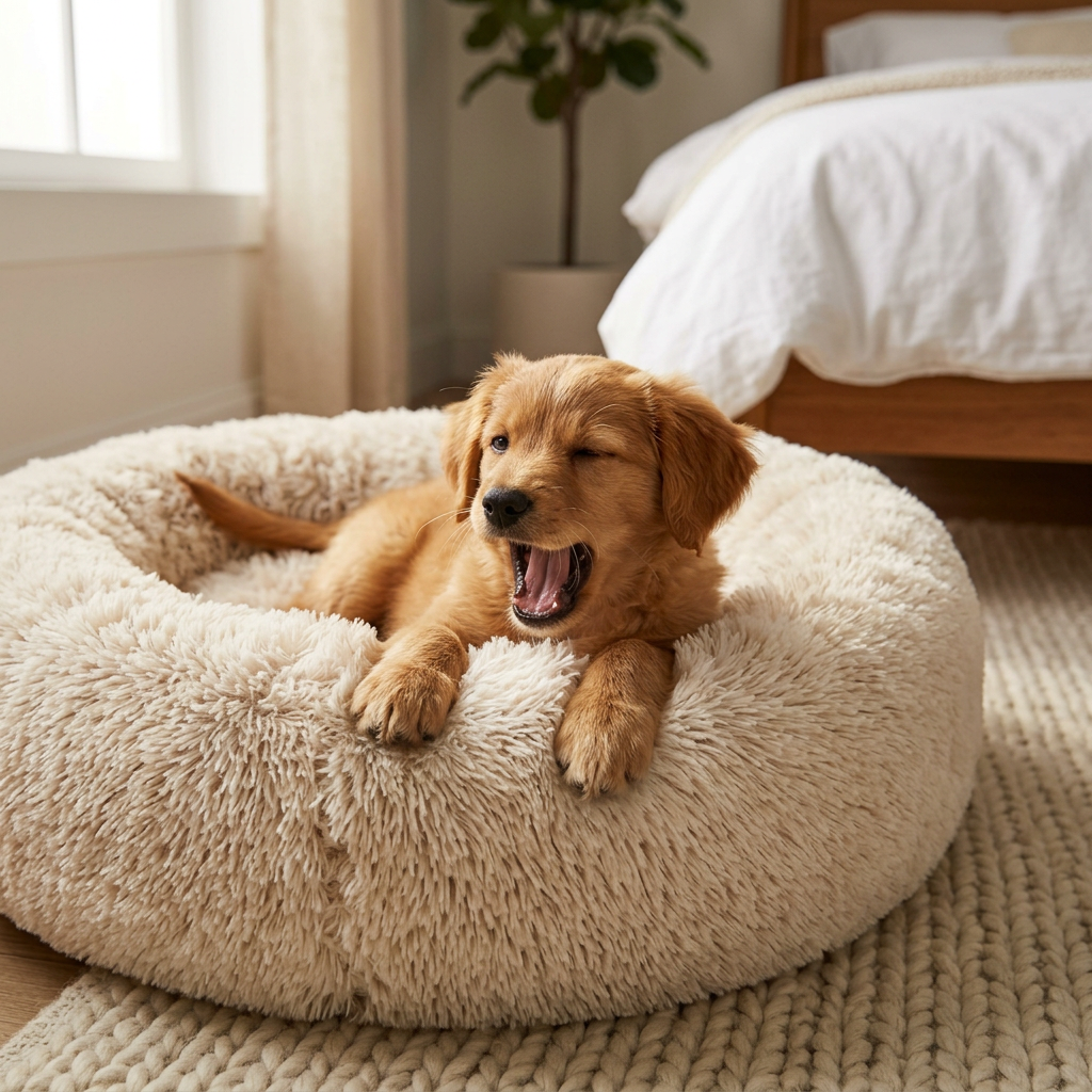 Calming Donut Pet Bed — Anti-Anxiety Plush Faux Fur Bed