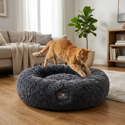 Calming Donut Pet Bed — Anti-Anxiety Plush Faux Fur Bed