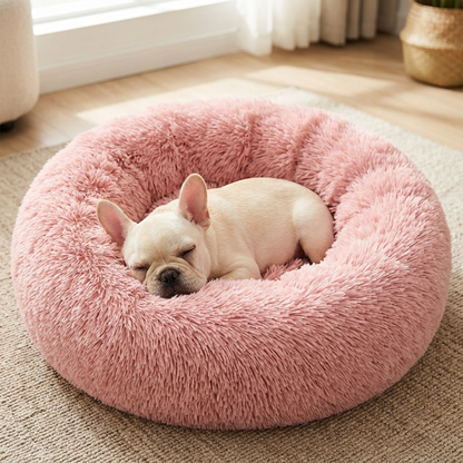 Calming Donut Pet Bed — Anti-Anxiety Plush Faux Fur Bed